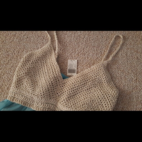 Ombre blue tiered ruffle crochet boho tank top XS - Picture 2 of 4