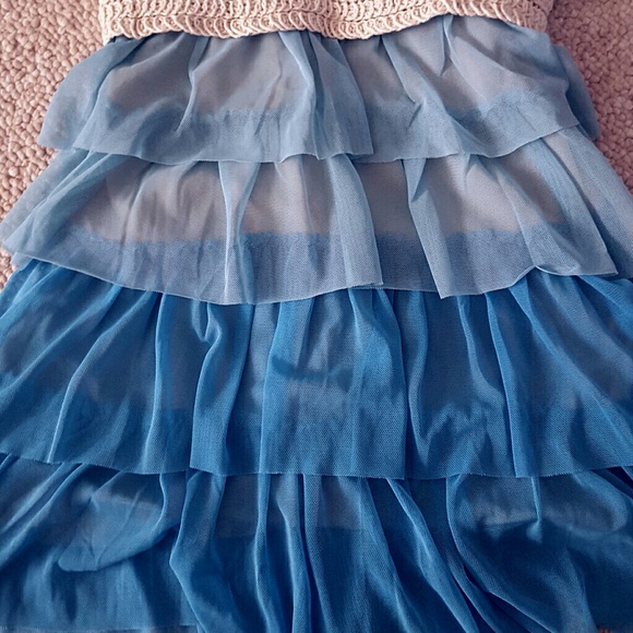 Ombre blue tiered ruffle crochet boho tank top XS - Picture 3 of 4