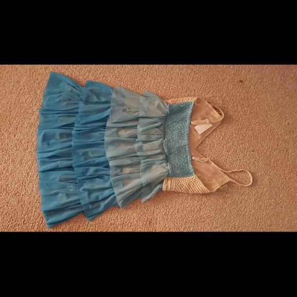Ombre blue tiered ruffle crochet boho tank top XS - Picture 4 of 4