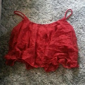 Red lacey cropped shirt
