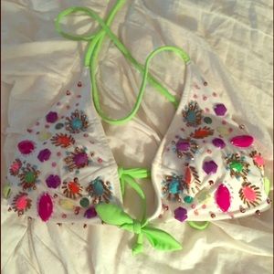 Victoria's Secret Green Jeweled Bikini Top