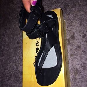 Black Leather Gladiator Sandals.