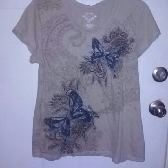 Tan/Beige Butterfly Design Shirt