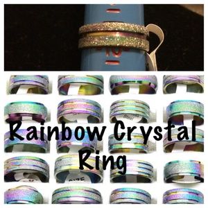 Stainless Steel Rainbow Crystal Ring. NWT