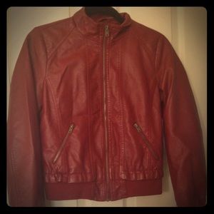 Forever 21 Leather Fitted Dark Red Leather Jacket