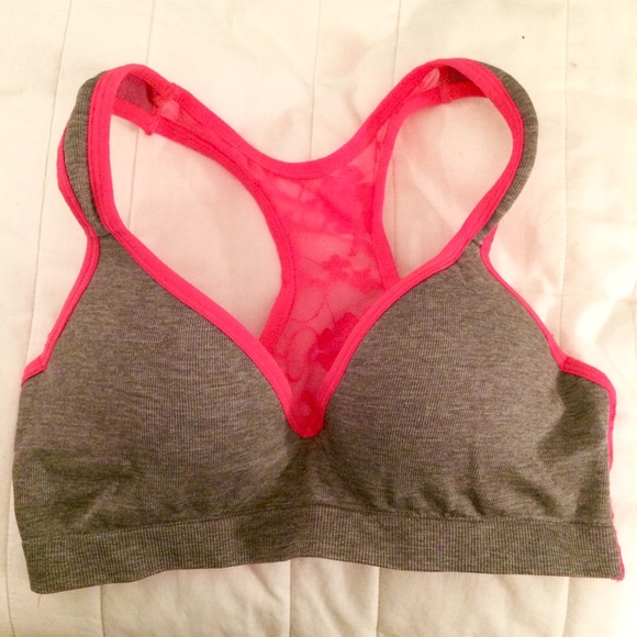 Grey & Hot Pink Lace Back Sportsbra
