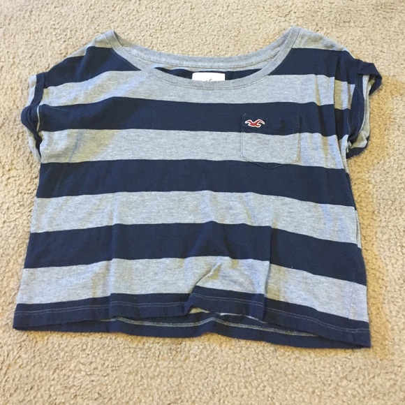 grey/navy striped hollister boxy tee