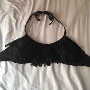 Black halter bikini top with fringe