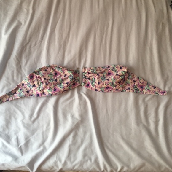 Purple floral strapless bikini top