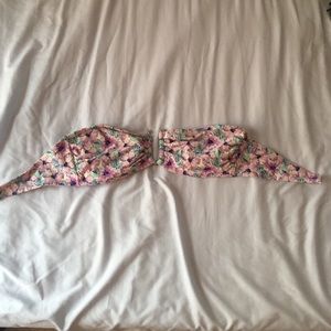 Purple floral strapless bikini top