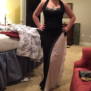 Black and white floor length evening gown