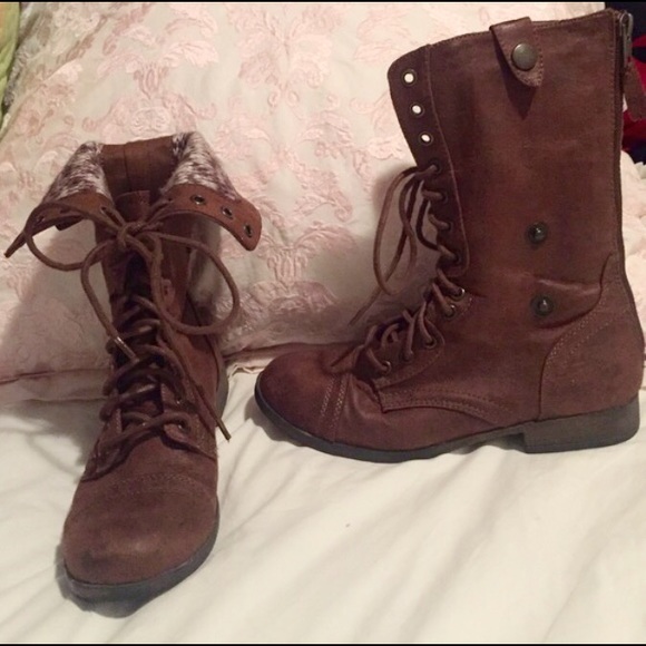 Brown combat boots