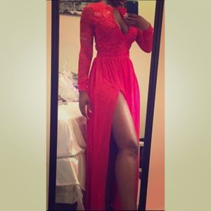 Red lace prom dress
