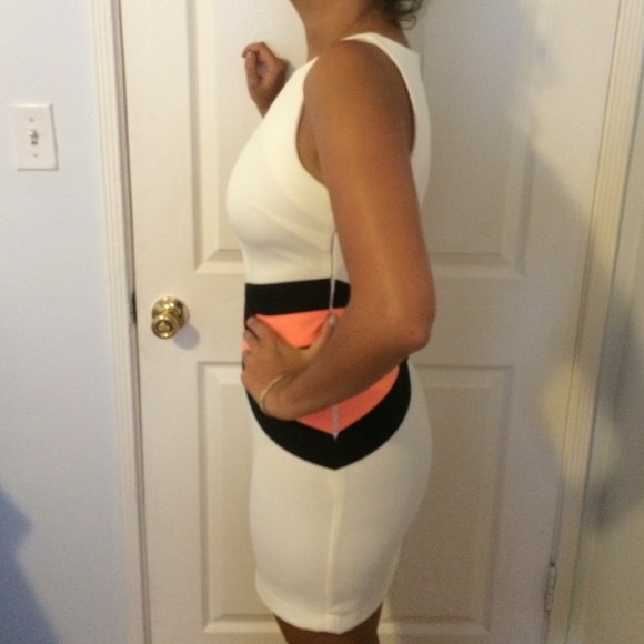 White bandage tight dress with orange neon - Picture 2 of 4