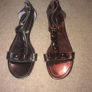 Size 8  pair of Silver and Bronze flats.