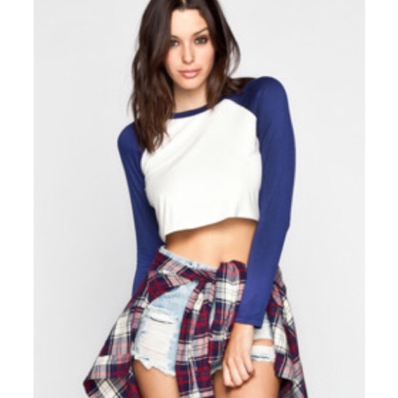 Navy Blue and White Baseball Tee