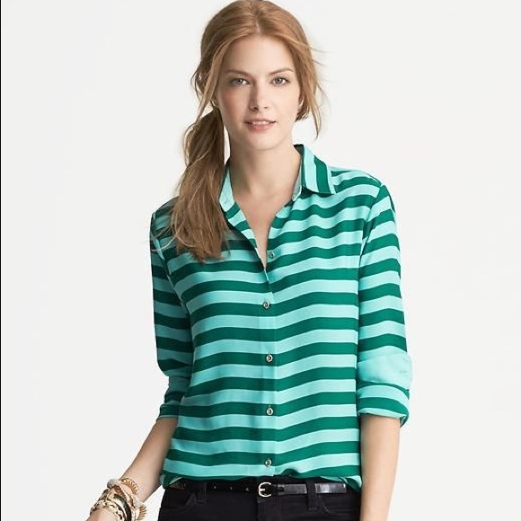 Teal Rugby Stripe Blouse XS Petite