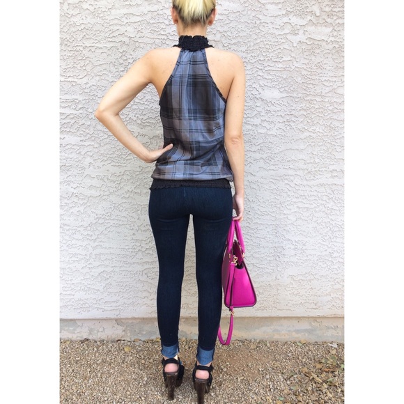 faux silk plaid top. - Picture 3 of 4