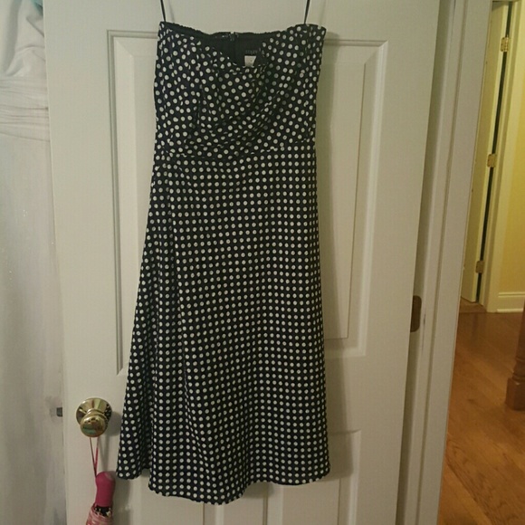 J. Crew Strapless navy polka dot dress
