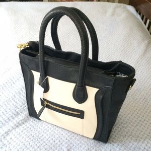 Black and cream structured tote bag