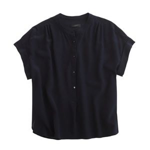 J Crew cropped silk popover in navy