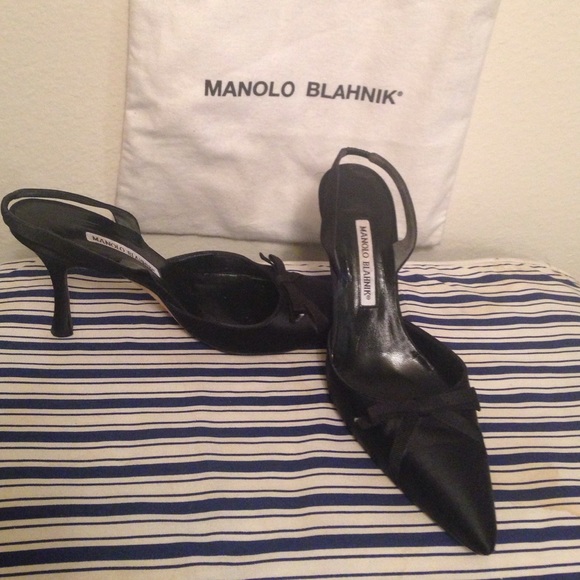 Black Manolo Blahnik sling backs