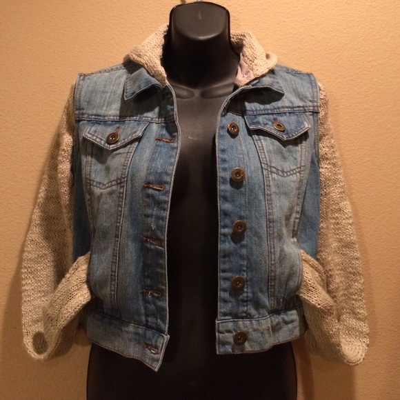 Cropped Denim knit jean jacket