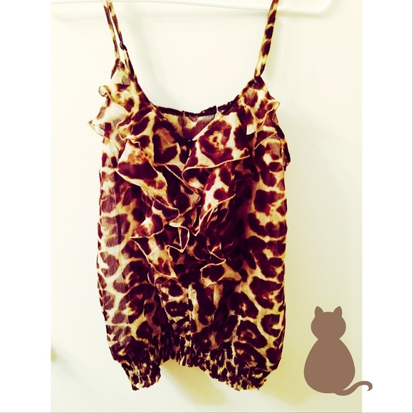 Leopard sheer dressy ruffled tank top