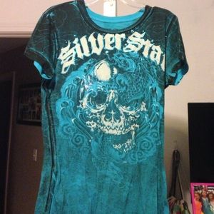 Silver Star aqua blue black and white shirt