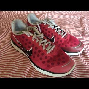 Pink polka dot Nikes! Hot pink.