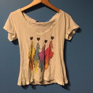 Wildfox V-neck light blue feather tee