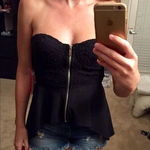 Black zippered bustier tube top size small  NWT!