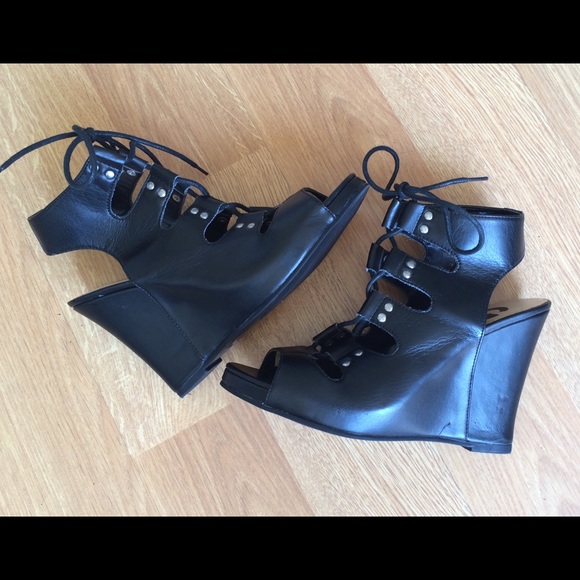 G by Guess Lace Up Wedge Sandal - Black
