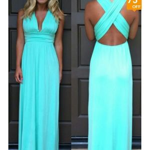 X back teal maxi dress nwt