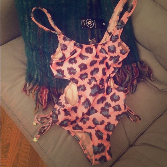 Wildfox Couture Monokini Bikini Pink Peach Leopard