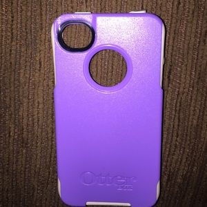 purple otter box & two I phone 4/4s chargers