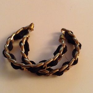 Black ribbon hoop earrings