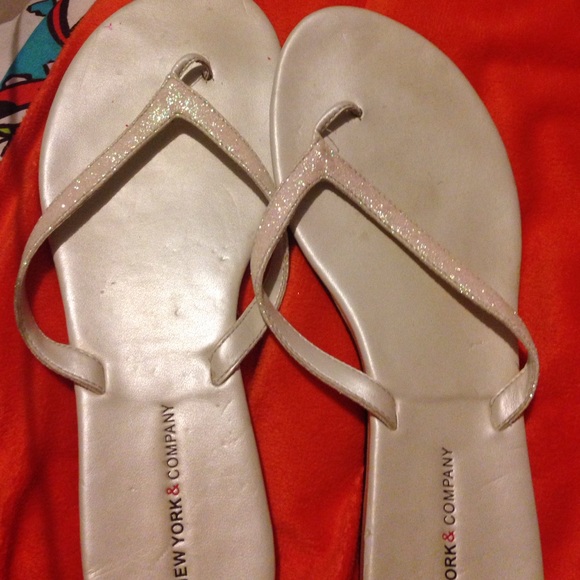 New York and company white sparkle flip flops