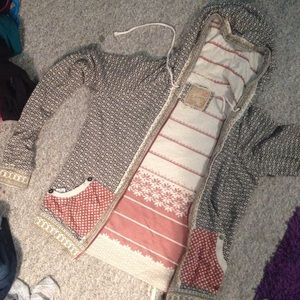 Floral design hooded zip up