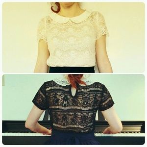 Pair of lace tops with Peter Pan collars