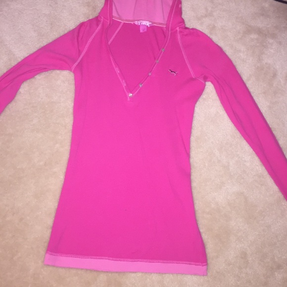 VS Pink long sleeve shirt with buttons and hood!