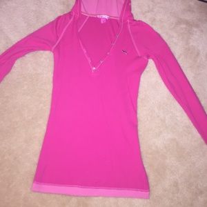VS Pink long sleeve shirt with buttons and hood!