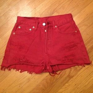 Red High Waisted Levi Shorts