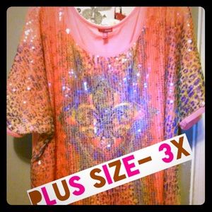 BONGO 3X Sexy Sequins short Sleeve Top Blouse