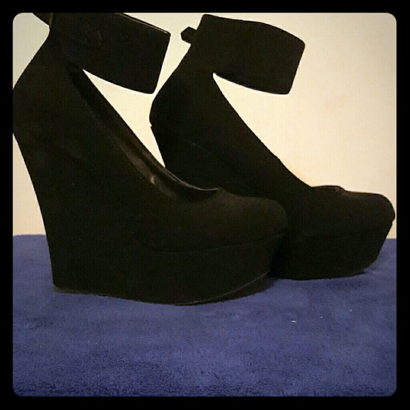 Black Suede straped wedges