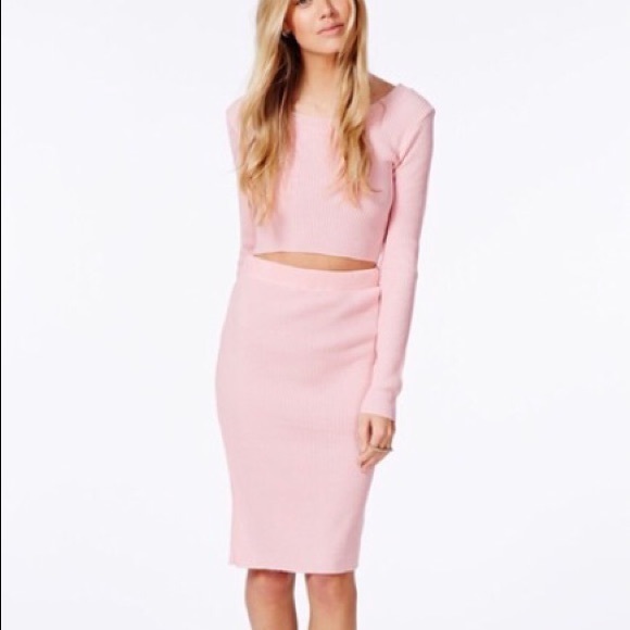 Pink Two Piece Crop Skirt Set
