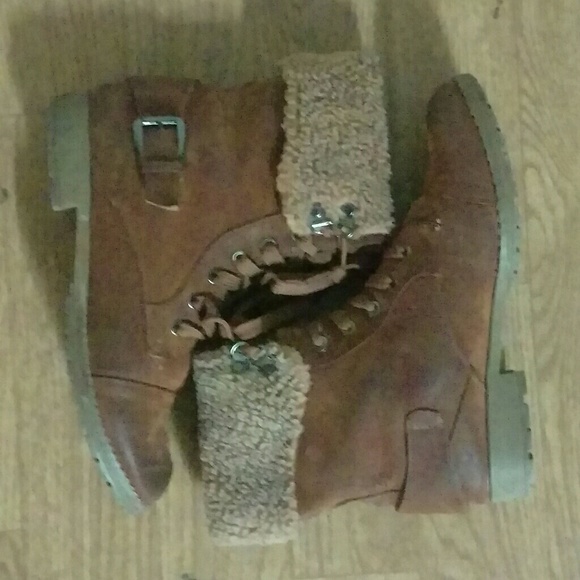 Brown combat boots