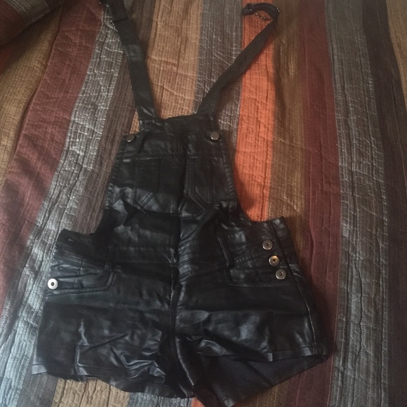 Black leather overalls