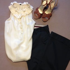 Flirty J.Crew Ecru Silk Ruffle Top