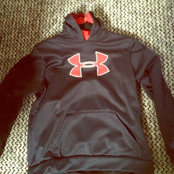 Under Armor black and red sweatshirt.